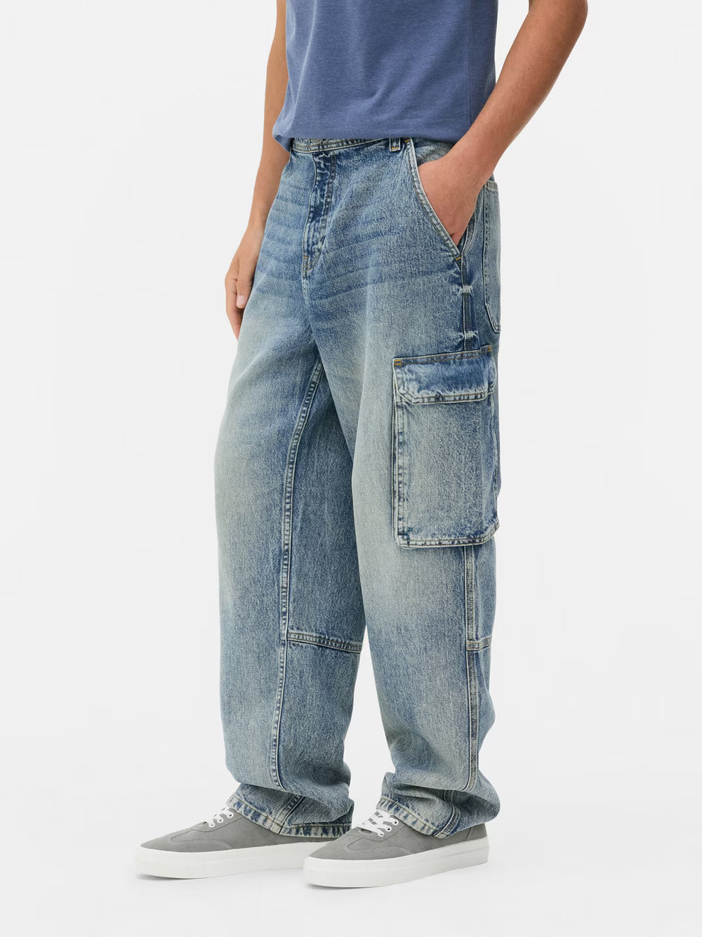 Primark Loose Cargo Jeans for Men – Vintage Wash