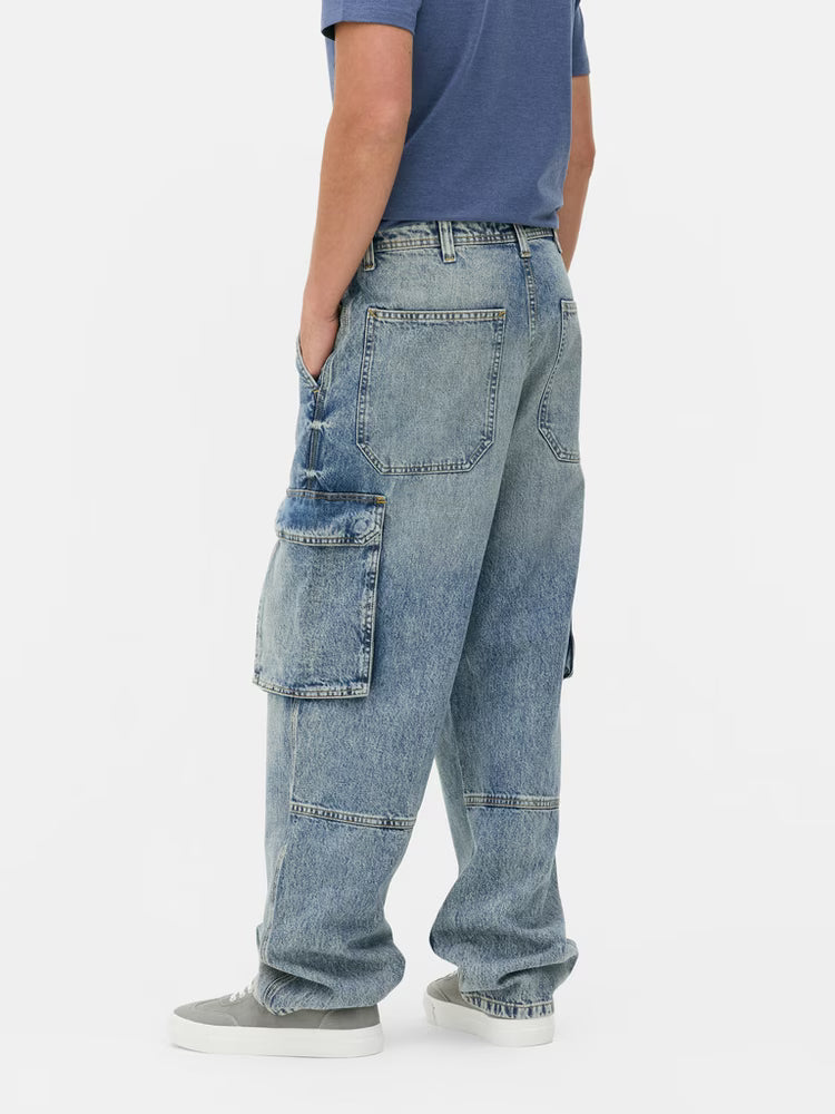 Primark Loose Cargo Jeans for Men – Vintage Wash