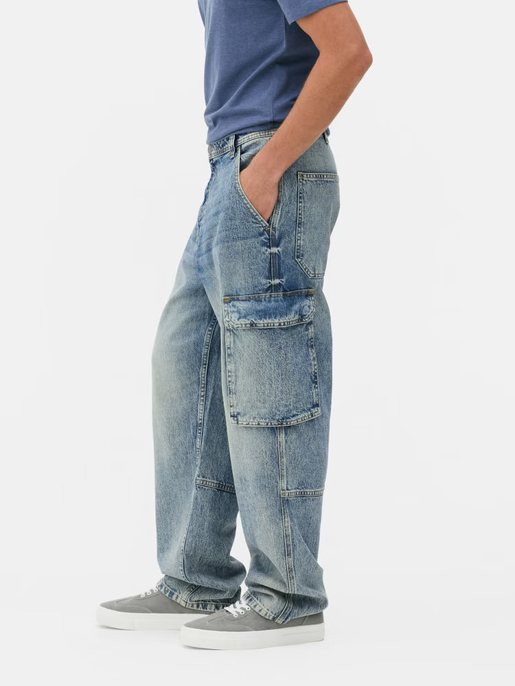 Primark Loose Cargo Jeans for Men – Vintage Wash