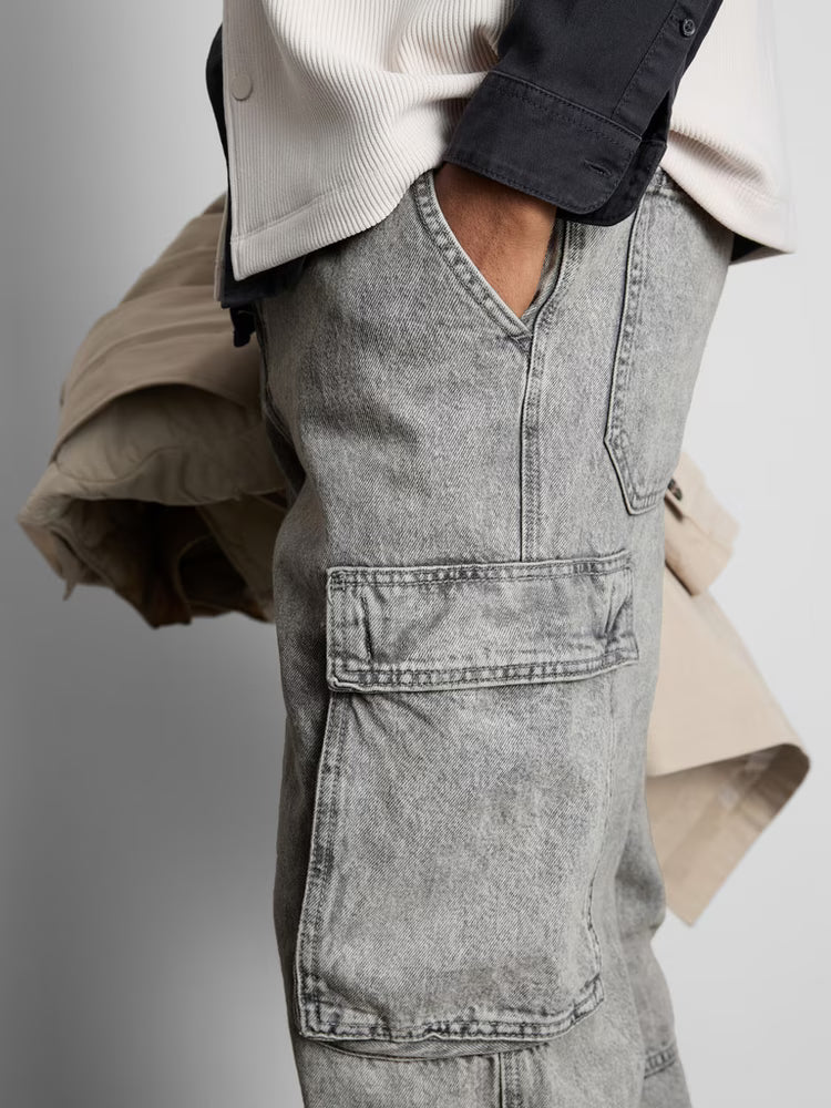 Primark Loose Cargo Jeans for Men – Grey Wash