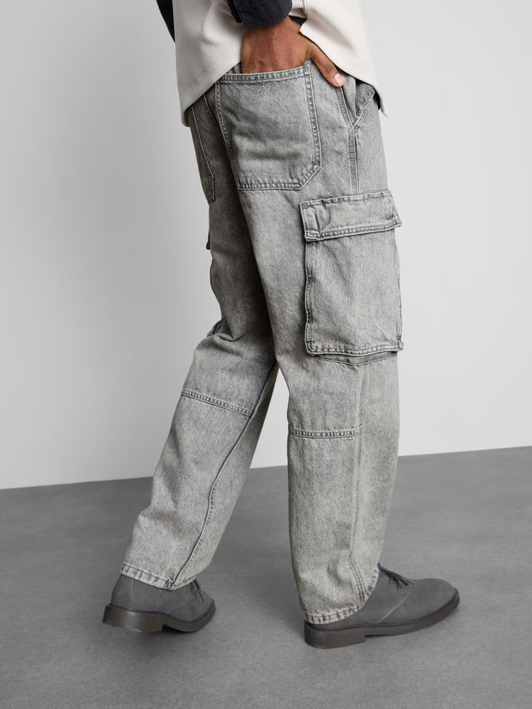 Primark Loose Cargo Jeans for Men – Grey Wash