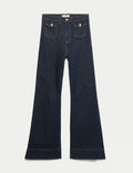 M&S High Waisted Flared Jeans for Women – Dark Blue