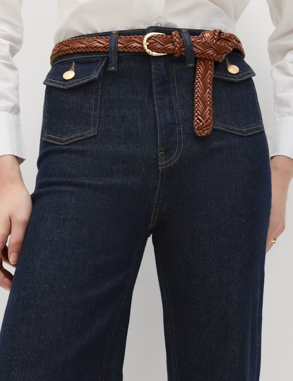 M&S High Waisted Flared Jeans for Women – Dark Blue