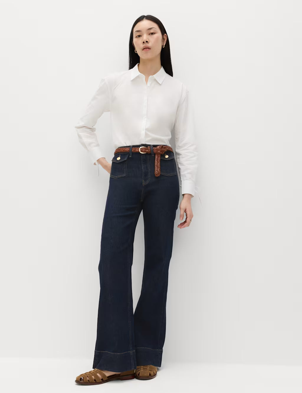 M&S High Waisted Flared Jeans for Women – Dark Blue