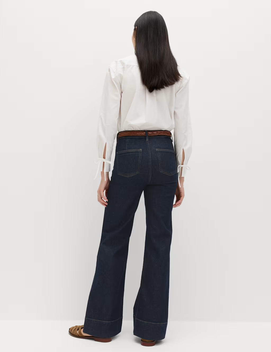 M&S High Waisted Flared Jeans for Women – Dark Blue