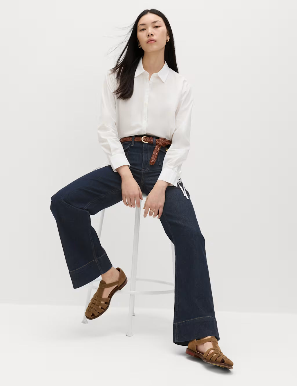 M&S High Waisted Flared Jeans for Women – Dark Blue