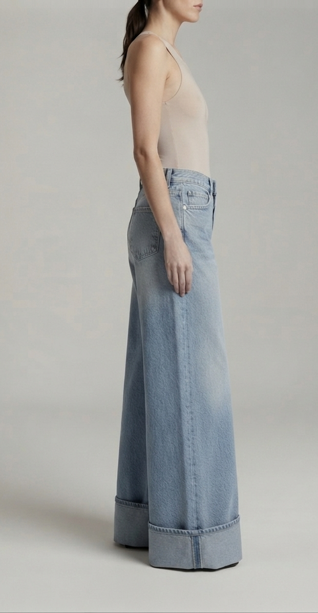 M&S Wide Leg Cuffed Jeans for Women – Vintage Wash