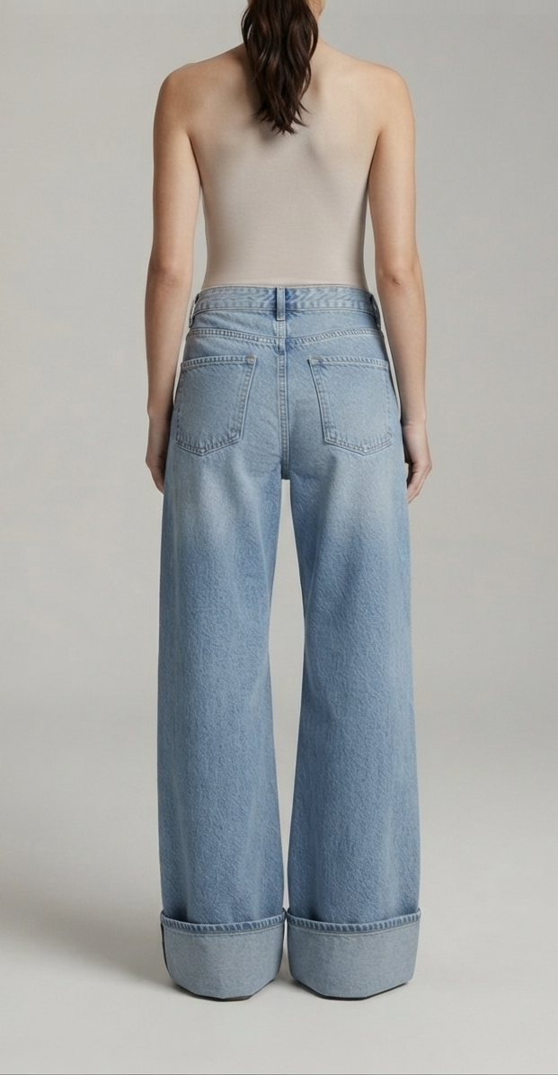 M&S Wide Leg Cuffed Jeans for Women – Vintage Wash