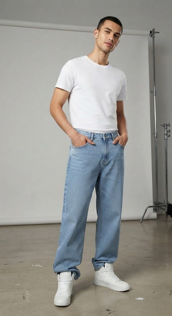 M&S Loose Fit Jeans for Men – Ice Blue Wash